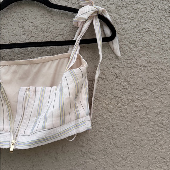 Lena Cream Striped Tie-Shoulder Crop Top - Picture 4 of 11
